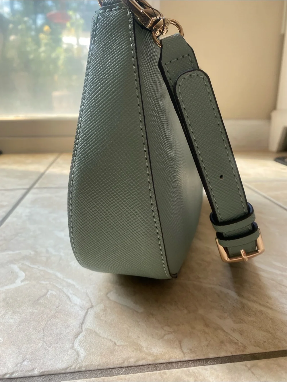 GUESS Sage Green Crescent Shoulder Bag with Silver Logo Beautiful color